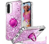 Unlicaku for Samsung Galaxy A17 5G Phone Case with Stand, Sparkle Glitter Case with Ring and Lanyard, Women Girls Luxury Cute Bling Diamond Protective Phone Cover for Samsung A17 5G, Clear Pink