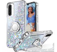 Unlicaku for Samsung Galaxy A17 5G Phone Case with Stand, Sparkle Glitter Case with Ring and Lanyard, Women Girls Luxury Cute Bling Diamond Protective Phone Cover for Samsung A17 5G, Clear Silver