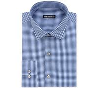 UNLISTED Kenneth Cole Men's Dress Shirt Slim Fit Checks and Stripes (Patterned), Medium Blue, 17"-17.5" Neck 34"-35" Sleeve