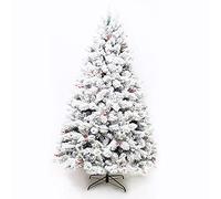 Unlit Pre-decorated Hinged Pine Xmas Tree With Red Berries For Home Office Party Decor,Holiday Snow Flocked Artificial Christmas Tree-White 240cm/8ft