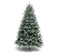 Unlit Xmas Tree Metal Legs Indoor Outdoor Decor,PVC Xmas Pine Tree With Realistic Branch Pine Cones Berries,Flocked Snow Hinged Artificial Christmas Tree-Green 120cm/4ft