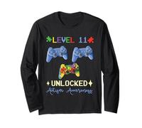 Unlock Gamer Game Age 11 Year Old Puzzle Autism Awareness Long Sleeve T-Shirt