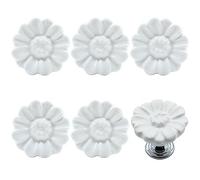 Unlorspy 6Pcs Daisy Dresser Knobs 35mm/1.38 Inch Dia Vintage Floral Ceramic Drawer Knob Pulls with Screws for Cabinets (White)