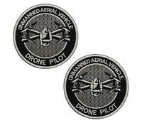 Unmanned Aerial Vehicle Drone Pilot Embroidered Appliques Patches, Tactical Military Morale Outdoor Backpacks Armband Badges, 8cm, Hook Fasteners Backing with Loop Swatch, Set of 2