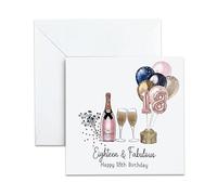 UNMOT 18th Birthday Card for Her, 14.5 x 14.5 cm, Prosecco Design | 18th birthday card for girls, Prosecco and rose gold balloon artwork, 300gsm cardstock, blank inside with envelope