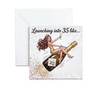 UNMOT 35th Birthday Card, 35th Birthday Card for Women,Female | Champagne Rocket Design,14.5cm Square Card,Blank Inside,35th Birthday Gifts,Happy 35th Birthday Card for Friend,Sister,Wife