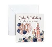 UNMOT 40th Birthday Card for Women with Envelope, 14.5 x 14.5 cm | 300 GSM cardstock, blank inside, rose-gold balloons and champagne design; a 40th birthday card for her,women,wife,sister