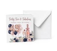 UNMOT 45th Birthday Card for Women, Happy 45th Birthday Card For Her | Rose Gold 45 & Navy Florals, 14.5cm Square Card, Blank Inside, 45th birthday card for Wife, Mum, Sister & Friend