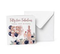 UNMOT 55th Birthday Card for Women, Happy 55th Birthday Card For Her,Female | Rose Gold 55 & Navy Florals, 14.5cm Square Card, Blank Inside, 55th birthday card for Wife, Mum, Sister & Friend