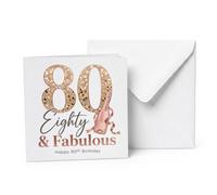 UNMOT 80th Birthday Card,Happy 80th Birthday Cards for Women, Female | Rose Gold 80 & Champagne, 14.5cm Square Card, Blank Inside, 80th birthday card for Mum, Sister, Auntie & Friend