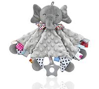UNMOT Baby Comforters Blanket - Baby Comforters Newborn Soft Touch Tag Blankets Elephant Soft Comforter Baby sleeping toy with Taggies Teether soft elephant security blanket (Grey)