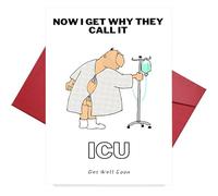 UNMOT Funny ICU Get Well Soon Card, 14.5 x 14.5 cm with Envelope