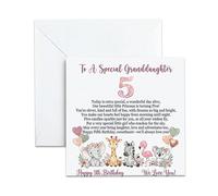 UNMOT Granddaughter 5th birthday cards,14.5 x 14.5cm with Envelope | safari design with princess verse,great granddaughter 5th birthday cards from grandpa and grandma,300gsm blank inside