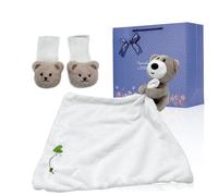 UNMOT Newborn Keepsake Set - Baby Gift & Lovey (Bear Comforter & Socks) for Baby Shower