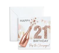 UNMOT Rose Gold 21st Birthday Card for Her, 14.5 x 14.5 cm with Envelope | Elegant age 21 birthday card for girl,daughter, sister, best friend, niece, blank inside with envelope