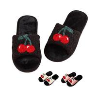 UNMULFC Cherry Slippers Women Slippers for Home House Bedroom Sandals Warm Fuzzy Plush Slides Flip Flop Indoor Outdoor Cherries Fruit Shoes, Multi, 6-6.5