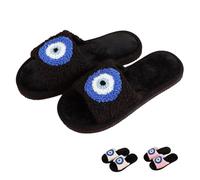 UNMULFC Evil Eye Slippers Evil Eye Decor Women Slippers for House Bedroom Sandals Fuzzy Plush Slides Flip Flop Indoor Outdoor Shoes, Multi, 6-6.5