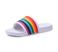 UNMULFC Rainbow Sport Sandal Slide for Women for Men Pride Month LGBTQ+ Parades Queer Party Cute Y2k Kawaii Aesthetic Sandals Shower Slippers Flats Indoor Outdoor Beach Travel Pool, White, 7.5 Women/7