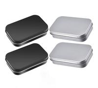 UNNAYCVE 4 Pcs Metal Tins Containers, Rectangular Metal Storage Tin Box with Lid, Mini Portable Storage Tin Box for Key, Candy, Coin, Earrings, Home Organizer, 98 x 64 x 21 mm (Silver, Black)