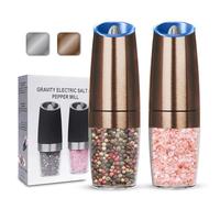 UNNEES Gravity Electric Salt and Pepper Grinder set of 2, Automatic Salt And Pepper Grinder Set, Adjustable Roughness, Battery Powered, LED Light, 2 Pack, (Copper)