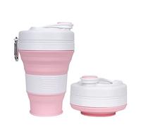 UNNESTAR Collapsible Camping Cup with Straw Silicone Folding Coffee Cup Sport Bottle Portable Travel Outdoor Car 16oz 20oz (Pink-600ml)