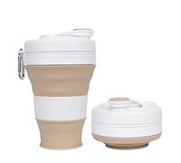 UNNESTAR Collapsible Camping Cup with Straw Silicone Folding Coffee Cup Sport Bottle Portable Travel Outdoor Car 16oz 20oz (Khaki-600ml)