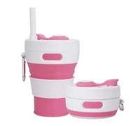 UNNESTAR Collapsible Camping Cup with Straw Silicone Folding Coffee Cup Sport Bottle Portable Travel Outdoor Car 16oz 20oz (Pink)