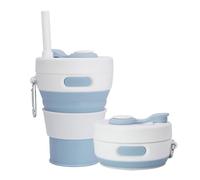 UNNESTAR Collapsible Camping Cup with Straw Silicone Folding Coffee Cup Sport Bottle Portable Travel Outdoor Car 16oz 20oz (Light Blue)