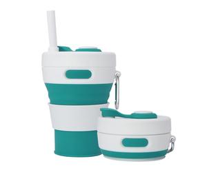 UNNESTAR Collapsible Camping Cup with Straw Silicone Folding Coffee Cup Sport Bottle Portable Travel Outdoor Car 16oz 20oz (Green)