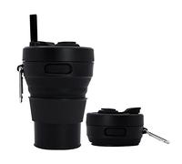 UNNESTAR Silicone Coffee Mug Collapsible Cups for Camping Folding Travel with Straw Reusable Portable Drinking Cups Outdoor Hiking 450ml (Black-450ml, 1)