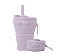 UNNESTAR Silicone Coffee Mug Collapsible Cups for Camping Folding Travel with Straw Reusable Portable Drinking Cups Outdoor Hiking 450ml (Purple-450ml, 1)