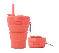 UNNESTAR Silicone Coffee Mug Collapsible Cups for Camping Folding Travel with Straw Reusable Portable Drinking Cups Outdoor Hiking 450ml (Tangerine-450ml, 1)