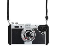 UnnFiko Emily in Paris Mobile Phone Cases iPhone 16, 3D Vintage Camera Funny Creative Case with Removable Chain, Protective Case for Hanging, Black