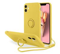 UnnFiko Kickstand Case Compatible with iPhone 13 Pro Max, Soft Silicone Protective Case Cover with 360°Rotatable Ring Holder (Yellow, iPhone 13 Pro Max)
