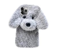 UnnFiko Super Cute Teddy Dog Fluffy Fur Case for iPhone 6/6s, Fuzzy Furry Warm Plush Soft TPU Winter Case with Enhanced Protection (360-degree full-body, screen and camera edge protection), Grey