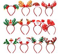 Unning 12 Pack Christmas Headbands,Reindeer Antlers Xmas Tree Santa Hat Headband for Christmas Holiday Party Favors Party Accessories for Kids Adults