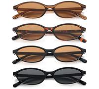 Unning 4 Pack Retro Oval Sunglasses Colorful Vintage Cat Eye Sunglasses Set Trendy Narrow Party Glasses for Women