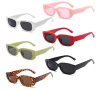 Unning 6 Pack Retro Rectangle Sunglasses for Women Trendy Square Vintage Sunglasses Multipack Party Glasses Bulk for Women