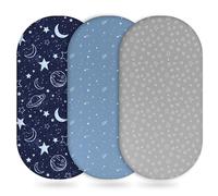 Unnivoll Baby Bassinet Sheets Girl Boy, Fitted Bassinet Sheet Set 3 Pack Bassinet Mattress Sheets Universal Fit for Rectangle, Round, Oval, Hourglass Mattress, Soft Breathable Blue Gray Planet