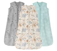 Unnivoll Baby Sleeping Bag 0.5 Tog 6-12 Months Summer Sleep Sack 3 Pack 100% Cotton Baby Sleep Bag Wearable Blanket for Newborn Infant Apricot Gray Green Elephant