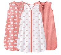 Unnivoll Baby Sleeping Bag Newborn 0.5 Tog Sleep Sack 3 Pack 100% Cotton Baby Wearable Blanket 18-24 Months White Pink Rainbow