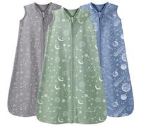 Unnivoll Baby Sleeping Bag Newborn 0.5 Tog Sleep Sack 3 Pack 100% Cotton Baby Wearable Blanket 6-12 Months Gray Green Constellation