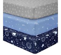 Unnivoll Cot Bed Sheets 140 x 70 cm Fitted Super Soft & Breathable Toddler Bed Sheets Cozy Baby Cot Sheets 3 Pack Dark Blue Planet