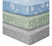 Unnivoll Cot Sheets 120 x 60 cm Fitted Super Soft & Breathable Toddler Bed Sheets Cozy Baby Cot Bed Sheets 3 Pack Gray Green Constellation