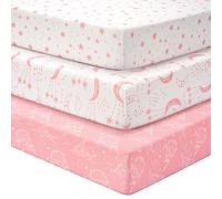 Unnivoll Cot Sheets 120 x 60 cm Fitted Super Soft & Breathable Toddler Bed Sheets Cozy Baby Cot Bed Sheets 3 Packm White Pink Moon