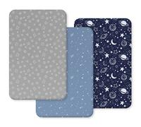 Unnivoll Next to Me Crib Sheets 51 x 85 cm Super Soft & Breathable Bedside Crib Fitted Sheets 3 Pack Dark Blue Planet