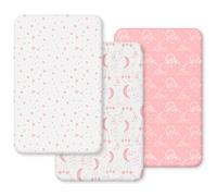 Unnivoll Next to Me Crib Sheets 51 x 85 cm Super Soft & Breathable Bedside Crib Fitted Sheets 3 Pack White Pink Moon