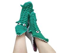 unny Socks Animal Knit Men Women Crocodile Socks Novelty Whimsical Alligator Chameleon 3D Cuff Warm Floor Sock (Green Crocodile-Adults, OneSize)