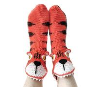 unny Socks Animal Knit Men Women Crocodile Socks Novelty Whimsical Alligator Chameleon 3D Cuff Warm Floor Sock (Orange Tiger-Adults, OneSize)