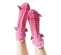 unny Socks Animal Knit Men Women Crocodile Socks Novelty Whimsical Alligator Chameleon 3D Cuff Warm Floor Sock (Pink Crocodile-Adults, OneSize)